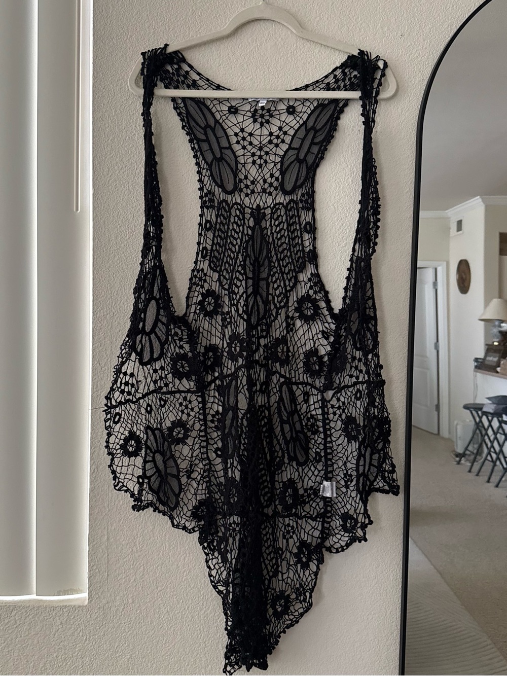 Blue Island Black Crochet Lace Vest S M Butterfly Fairy Grunge Boho Festival